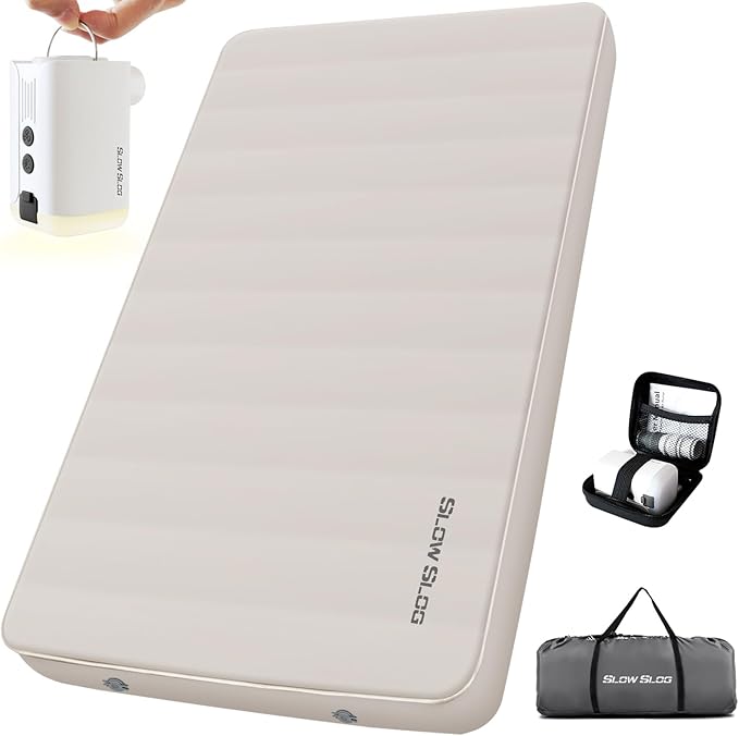 Self-Inflating Sleeping Pad with Portable Electric Air Pump 4in Thick Memory Foam Camping Mattress for Tent Cot &amp Car Travel Fast Inflate &amp Deflate Camping Pad