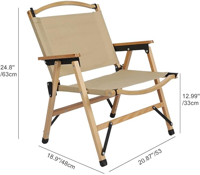 UNISTRENGH Wooden Folding Camping Chair Portable Beech Wood Outdoor Backrest Chair for Road Trip Fishing Beach Patio and Backyard (Khaki_2)