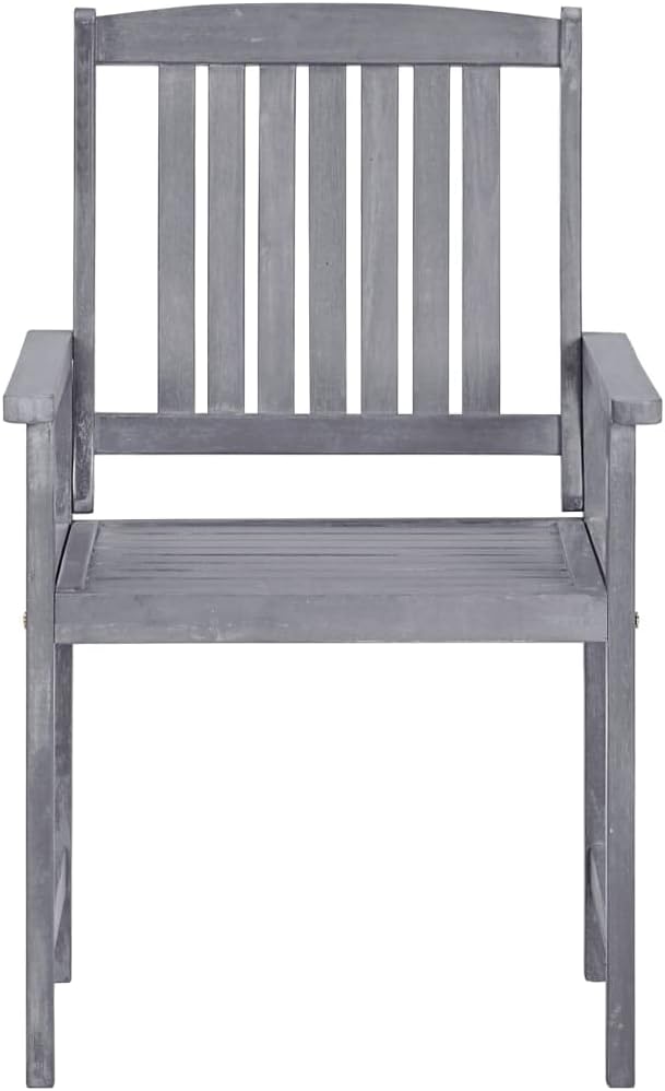 Garden Chair Set of 4 Grey Solid Acacia Wood Standard Durable Outdoor Seating with Weathered Finish for Patio Balcony Dining