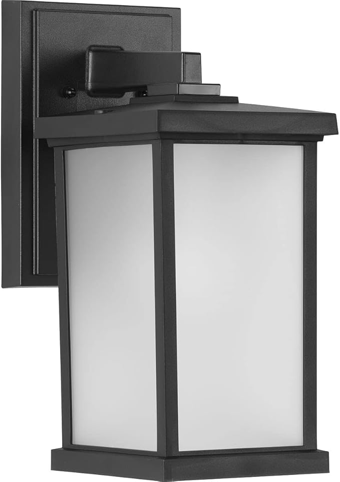 Progress Lighting 1-Light Frosted Shade Traditional Outdoor Wall Lantern Light Trafford Non-Metallic Lantern Collection Outdoor P560289-031 Textured Black