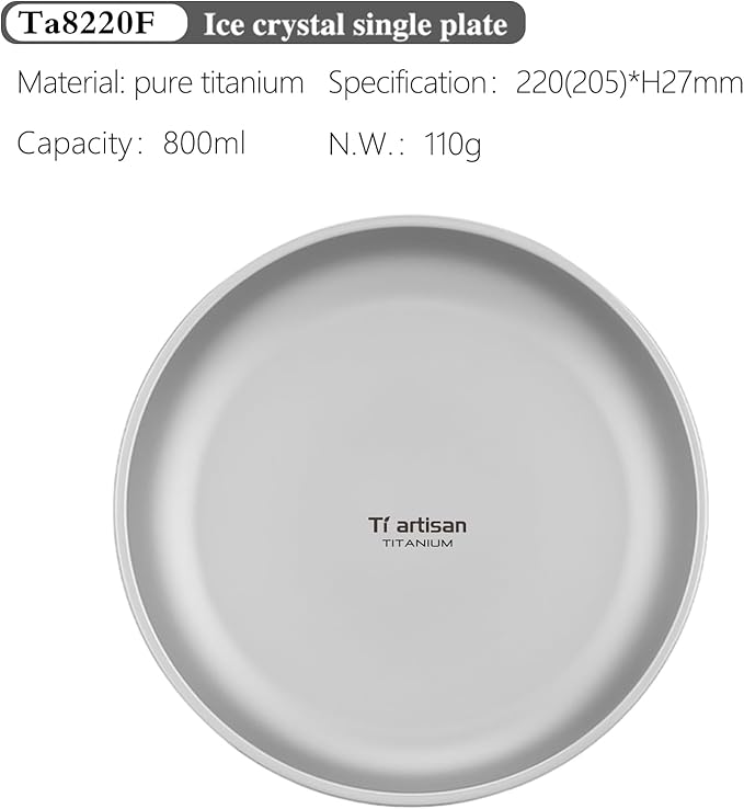 Titanium Plate Camping Picnic Tableware 27fl oz Cooking Utensils Extremely Light Dishes Bowl 110g (Ta8220F)
