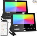 MELPO LED Flood Light Outdoor 500W Equivalent 5000LM Smart RGB Landscape Lighting with APP Control DIY Scenes - Timing - Warm White 2700K - Color Changing Uplight IP66 Waterproof US Plug (2 Pack)