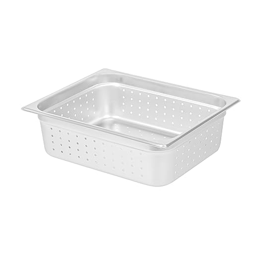 Restaurantware Steam Table Pan 6 Pack of Half Size Stainless Steel Perforated Hotel Pan Anti-Jam 4 Inch Deep Silver Commercial Kitchen Pan 24 Gauge