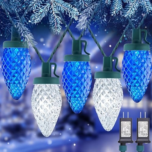 2 Pack C9 LED Christmas String Lights - Each 82ft 100 LED Outdoor String Lights with Timer and 8 Lighting Modes Plug in Extendable Roofline Lights String for Outside Yard Christmas Holiday Decor
