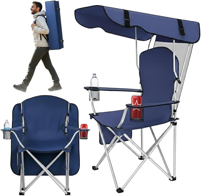 Amazing for less Folding Chair with Canopy – Portable Outdoor Folding Camping &amp Beach Chair with Shade Cover and Carrying Strap