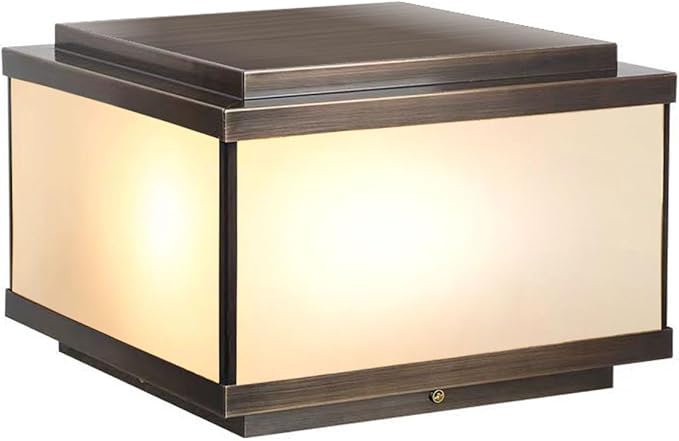 All Copper Steel Glass Outdoor Post lights Waterproof Pillar Light Vintage Patio Lawn Column Lampoutdoor column lightsDeck Lights Lantern Fence Lamp Fixture E26 Base (Frosted glass 12X12IN)