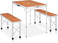 Folding Camping Table with 2 Benches Aluminium Brown