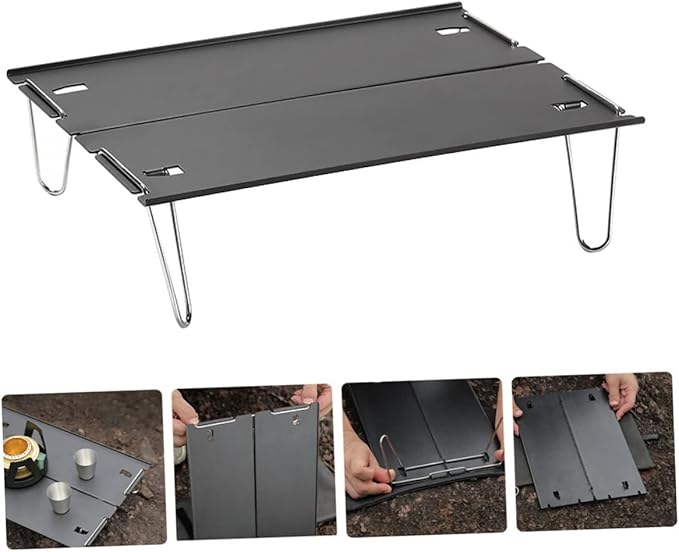 Toyvian 1set Alloy Tea Table Easy to Clean Portable Outdoor Camping Desk Multi-Purpose Folding Table Black