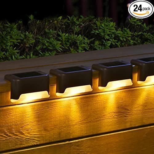 SOLPEX Solar Deck Lights Outdoor Waterproof Led Lights for Outdoor Stairs Step Fence Yard Patio and Pathway(24 Pack Warm White)