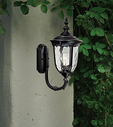John Timberland Bellagio European Outdoor Wall Light Fixture Texturized Black Upbridge 16 1/2 Hammered Glass for Exterior House Porch Patio Outside Deck Garage Yard Front Door Garden Home