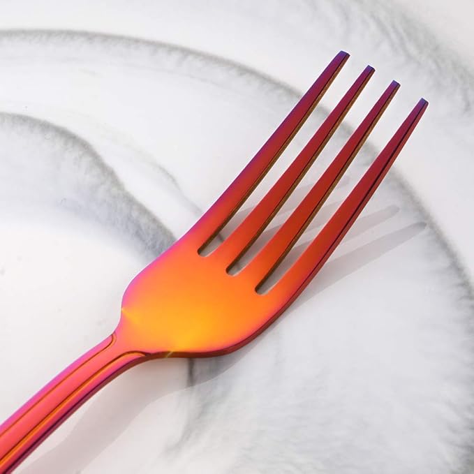 Buyer Star 24-Piece Rainbow Red Silverware Flatware Set Stainless Steel Travel Eating Utensil for Picnic Camping Service for 6 Dishwasher Safe