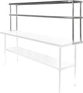 NSF Certified Stainless Steel 2-Tier Double Overshelf - 72 x 12 for Kitchen Prep &amp Work Table Commercial Grade Durability