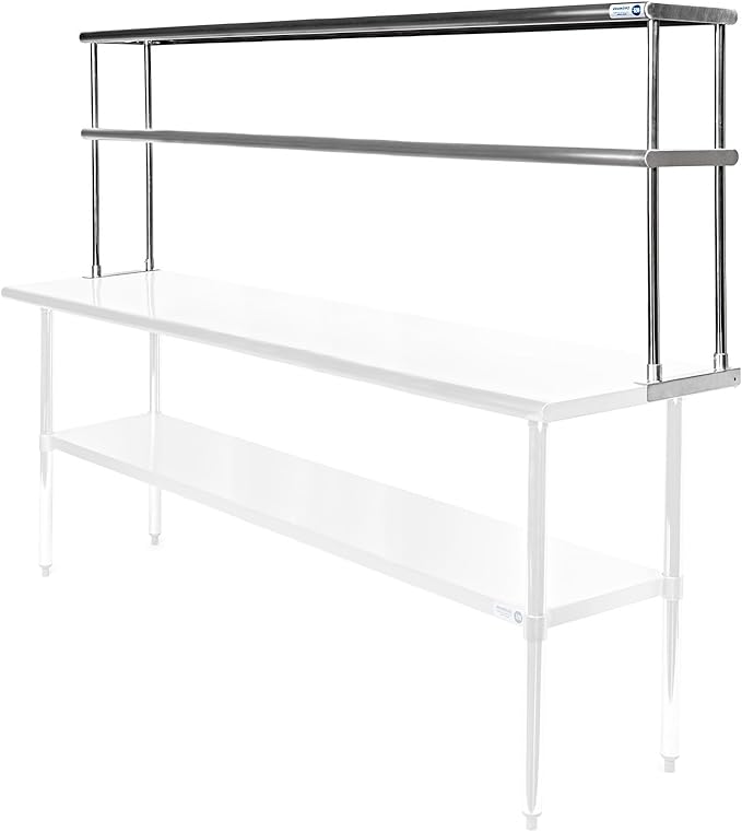NSF Certified Stainless Steel 2-Tier Double Overshelf - 72 x 12 for Kitchen Prep &amp Work Table Commercial Grade Durability