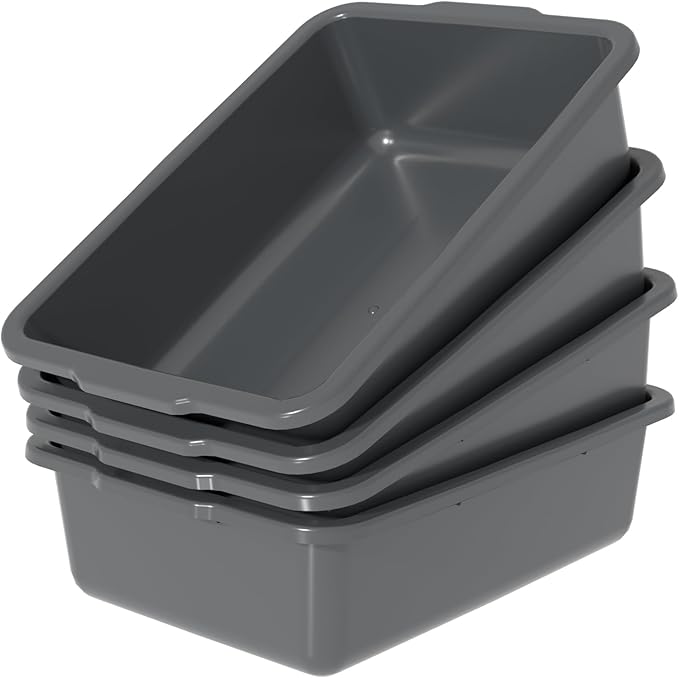35 Quart Commercial Bus Tubs Plastic Bus Box Dish Pan Basin Gray 4 Packs
