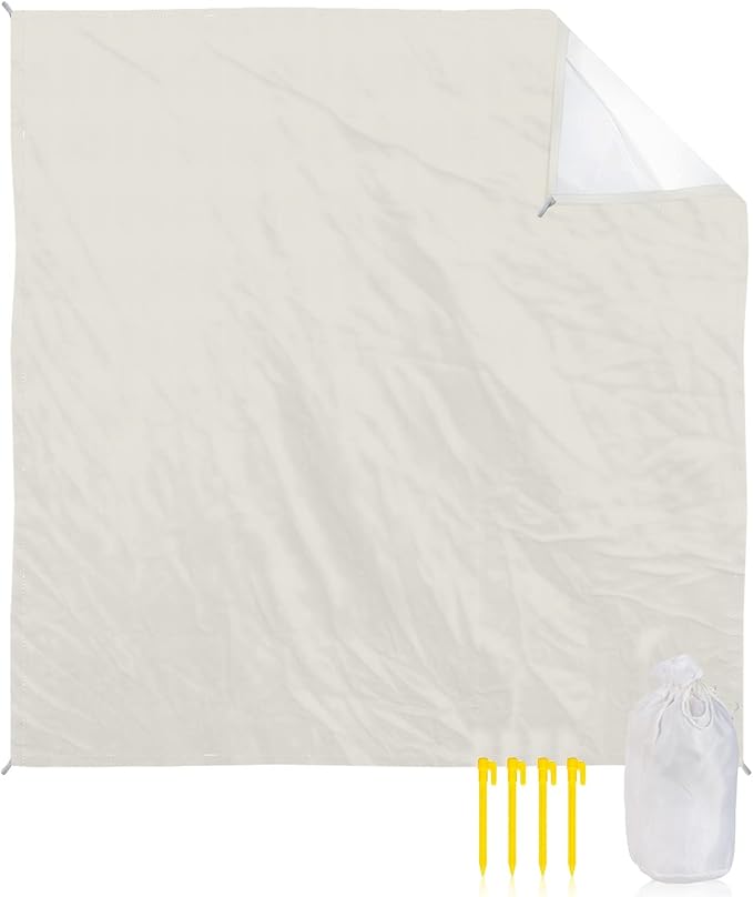 Modern Minimalism Pure Beige Beach Blanket Extra Large 118x108in Outdoor Waterproof Sandproof Picnic Blankets with Stakes Lightweight Beach Mat for Camping Travel HikingCracker Khaki Solid Color