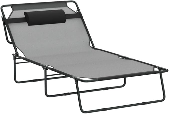 Camping Cot Adjustable 4-Position Adults Reclining Folding Chaise with Pillow Outdoor Portable Lounge Chair Sleeping Cots Bed Perfect for Camping Pool Beach Patio