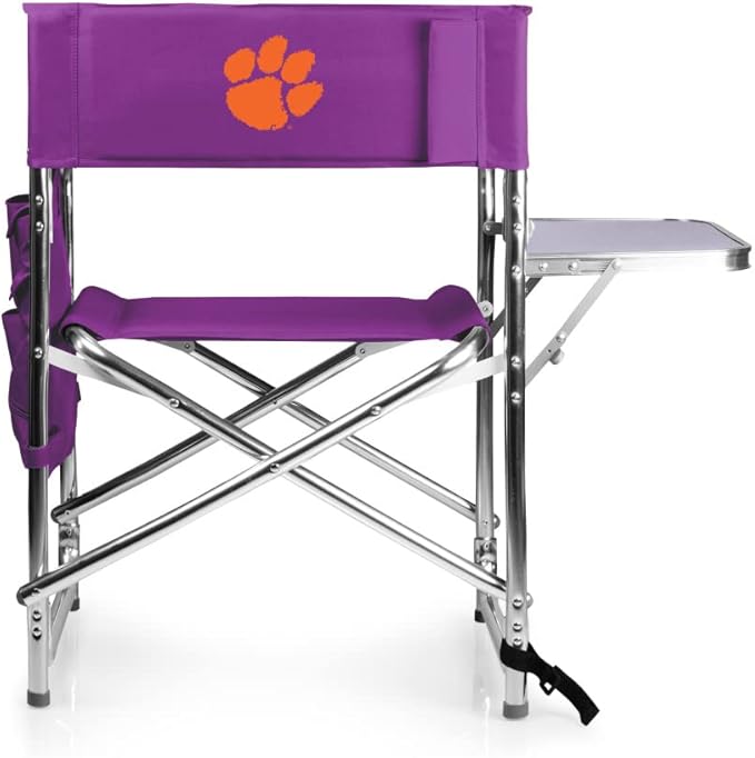 Picnic TIME NCAA Clemson Tigers Sports Chair with Side Table - Beach Chair - Camp Chair for Adults