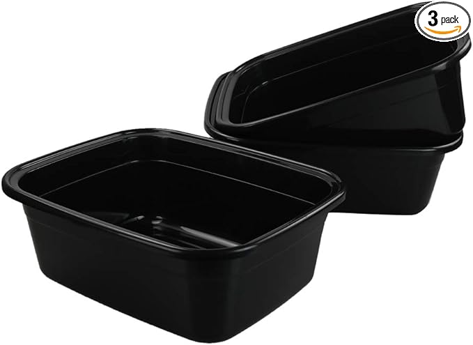 Jekiyo 16 Quart Dish Pan Black Plastic Dish Tubs 3 Packs