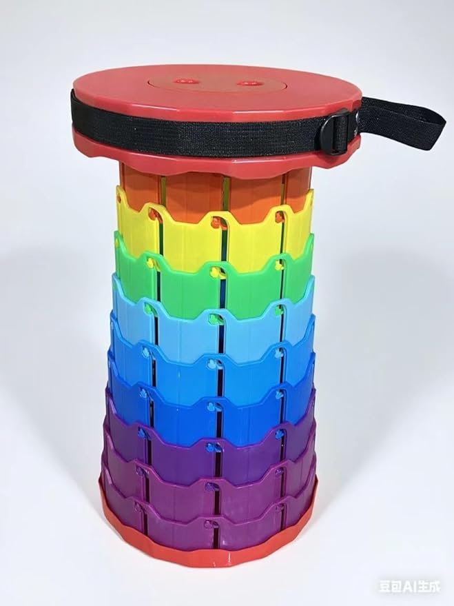 Retractable Folding Stool Rainbow Multi-Color Portable Telescoping Design Adjustable Height for Outdoor Travel Camping (Yellow)