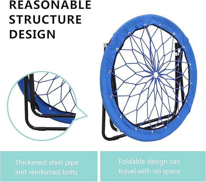 2 Pack Bungee Bunjo Folding Chair Saucer Dish Chair Bunjo Chair Outdoor Indoor Use for Camping Game&amp Recreation Room Livingroom Study (BLUE-2PK)