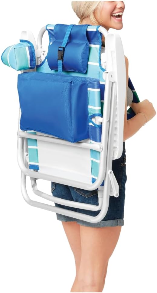 Backpack Beach Chair with Reclining Feature Lay Flat Design Cabana Stripe