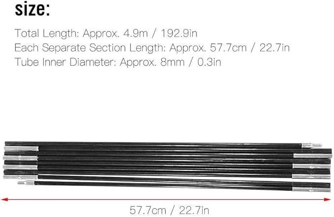 Alomejor Tent Pole Lightweight and Durable Fiberglass 2-Piece Awning Frame Kit for Camping Picnics Patio and Balcony Use