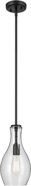 Everly 13.75 1-Light Bell Pendant with Clear Glass in Black for a Kitchen Island Dining Nook or Home Bar (13.75 x 7) 42456BK