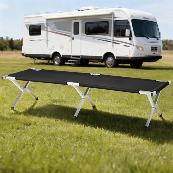 Portable Folding Camping Cot Heavy Duty Sleeping Bed with Carrying Bag 610D Oxford Cloth &amp Lightweight Aluminum Frame 275lbs Load Outdoor Cot for Adults Travel Hiking Office (Black 2 Pack)