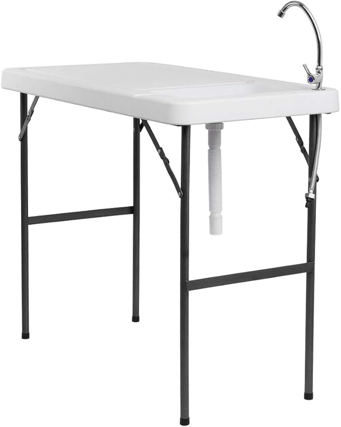 VINGLI Outdoor Folding Fish and Game Cleaning Table w/Sink| Portable &amp Durable Standard Garden Connection Upgraded Drainage Hose Stainless Steel (Classic)…