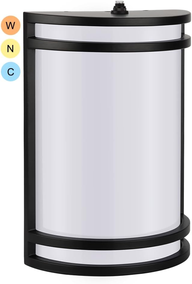 kadision Dusk to Dawn LED Wall Sconce 3000K/4000K/5000K 3-Color Adjustable 15W 1200lm 120V Half-Cylinder Outdoor Light Fixture Front Porch Light Aluminum Frame ETL Listed 1-Pack