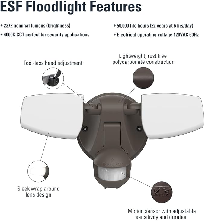 HALO Outdoor LED Flood &amp Security Light - Motion Activated Dusk to Dawn 2372 Lumens Bronze (ESF2A4MB)