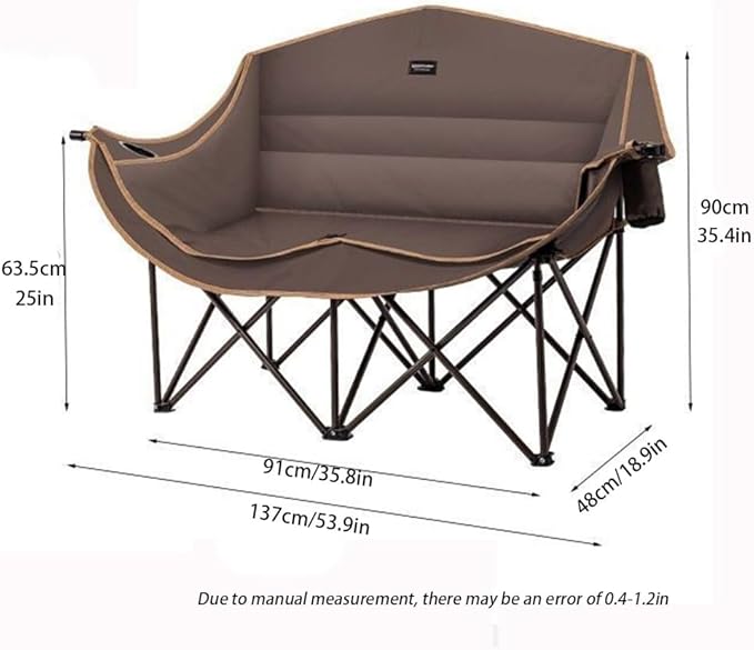 Double-Layer Padded Double Folding Camping Chair Outdoor Chairs with Wide Seat Sleeping Chair for Fishing Hiking Travel Home(Brown)