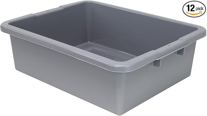 QUANTUM STORAGE SYSTEMS FSB-22177RGY Ribbed Bottom Bussing Tubs Heavy Duty Part Organizer Gray Bins 22 L x 17 W x 7 H 12 Pack