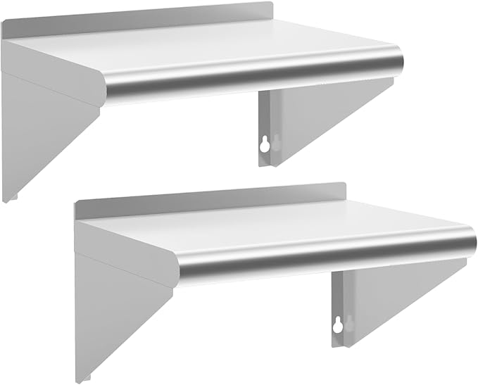 Stainless Steel Shelf 18 x 24 2 Pack NSF Wall Mounted Commercial Metal Shelving with Backsplash for Restaurant Utility Room Kitchen and Garage