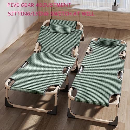 Adjustable 5-Position Portable Folding Camping Cot &amp Sun Lounger Cushion - Outdoor Chaise Lounge Chair for Beach Pool Patio Lawn Tanning Office (Color: F)