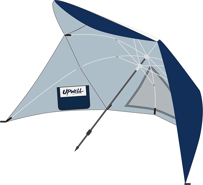 UPWELL Beach Tent Easy Set Up Canopy Sun Shelter Shade with UPF 50+UV Protection Portable Beach Umbrella Outdoor Sunwall with Sand Pockets for Fishing Backyard Camping(Navy Block)