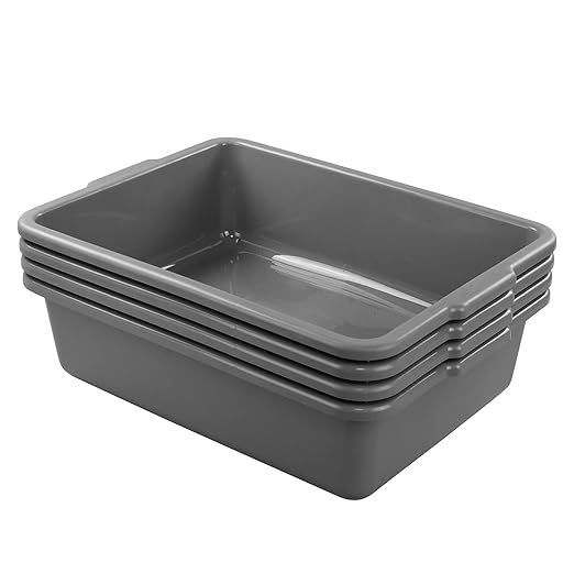 4-Pack 22 L Plastic Utility Bus Tub Commercial Wash Tub Bus Box Gray