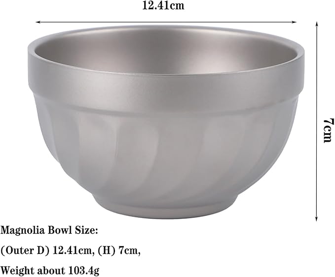 500ml Titanium Double Wall Bowl Ultralight Unbreakable Camping Tableware for Outdoor Hiking Picnic Backpacking Dishwasher Safe (Yulan Bowl)