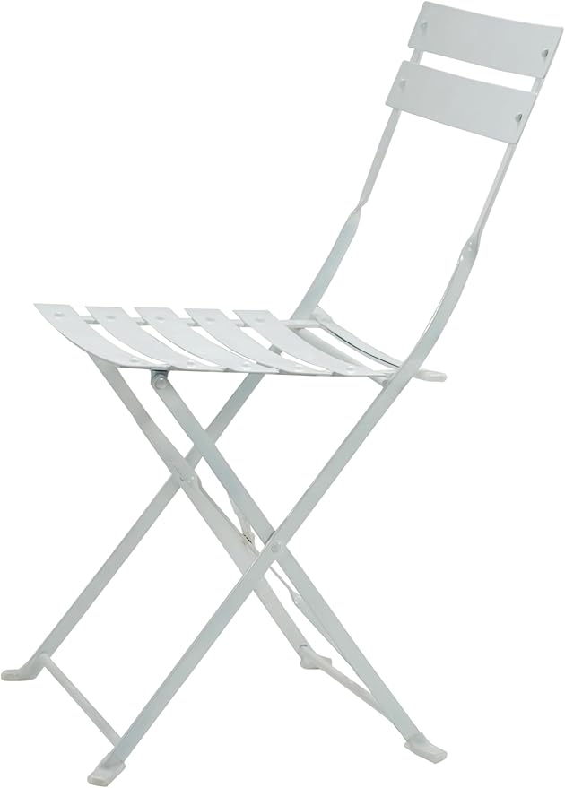 Carolina Chair &amp Table Bistro Set of 2 Foldable Outdoor Chairs - Elegant Powder Coated Metal Seat and Frame Folding Chairs - Modern Style Space Saving Furniture for Patio Balcony or Garden (White