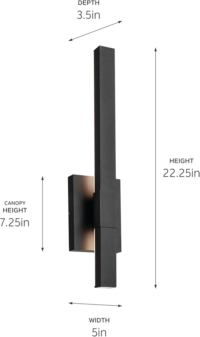 Kichler Nocar 22.25 inch LED Outdoor Wall Light in Textured Black for Walls Exterior Doors Garage Porch or Patio Walls (30 H x 5 W x 3.5 Ext.) 59145BKT