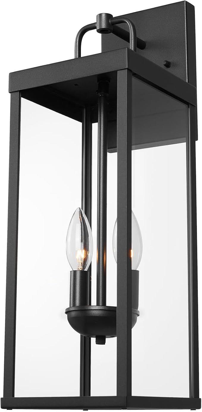Outdoor Wall Sconce Light 20 Inch Tall Transitional Exterior Wall Bracket Lighting with Clear Glass Anti-Rust Powder Coat Black Modern Outside Lantern for Front Porch Corridor Doorway Patio
