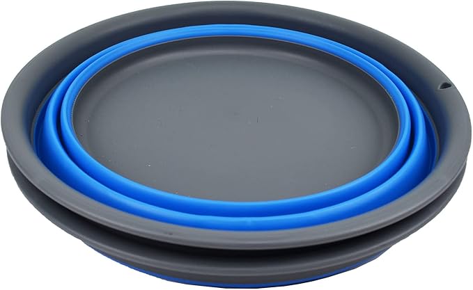 SAMMART 7.5L (1.98 Gallon) Collapsible Tub - Foldable Dish Tub - Portable Washing Basin - Space Saving Plastic Washtub (Grey/Blue (Set of 2))