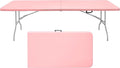 8 FT Folding Table with Carry Handle Portable Fold-in-Half Plastic Table Rectangle Foldable Table for Indoor/Outdoor Pink