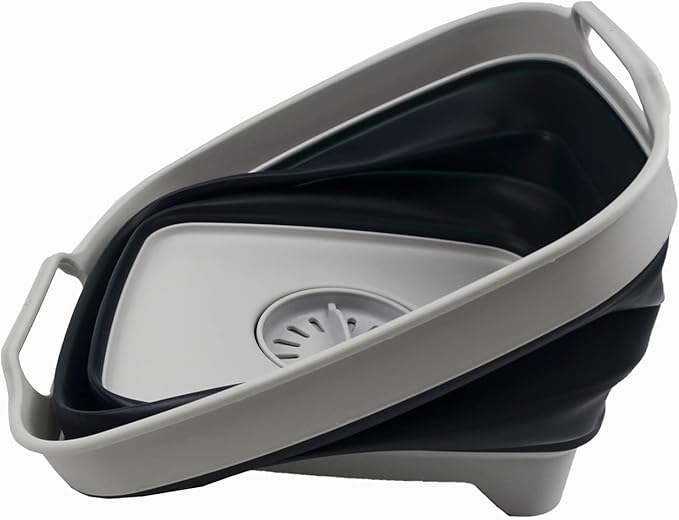 SAMMART 7.5L (2 Gallons) Collapsible Dishpan with Draining Plug - Foldable Washing Basin - Portable Dish Washing Tub - Space Saving (Grey/Slate Grey 1)