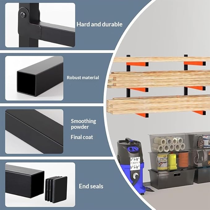 INM Metal shelvingOrange and Black 3-Tier Lumber Rack 110 lbs Per Arm Load Capacity 44cm Height x 40cm Length Heavy Duty Steel Construction