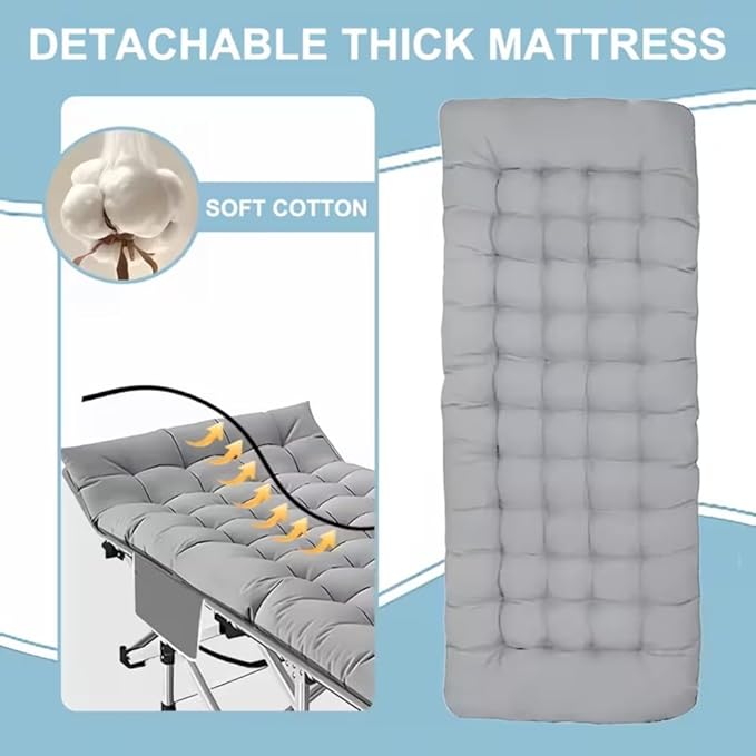 1200D Oxford Canvas Folding Camping Bed Adult Soft Foam Mat and Carrying Bag - Double Deck PortableOutdoor Folding Chair with MattressCamping Equipment (Grey-Thin 450)