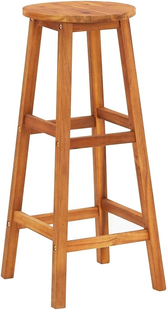 2-Piece Bar Stool Set Solid Acacia Wood Bar Chairs with Footrest for Kitchen Dining Room Outdoor Modern Design Durable Construction Comfortable Seating Easy
