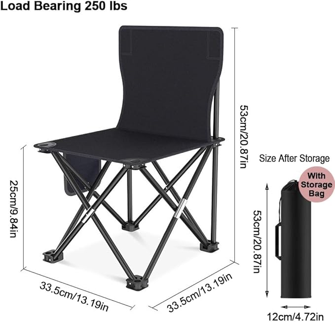 Rayberro Outdoor Lounge Deck Chair Portable Folding Chair Patio Dining Chairs Camping Chair Oxford Cloth Foldable Chairs for Garden Backyard Lawn Black