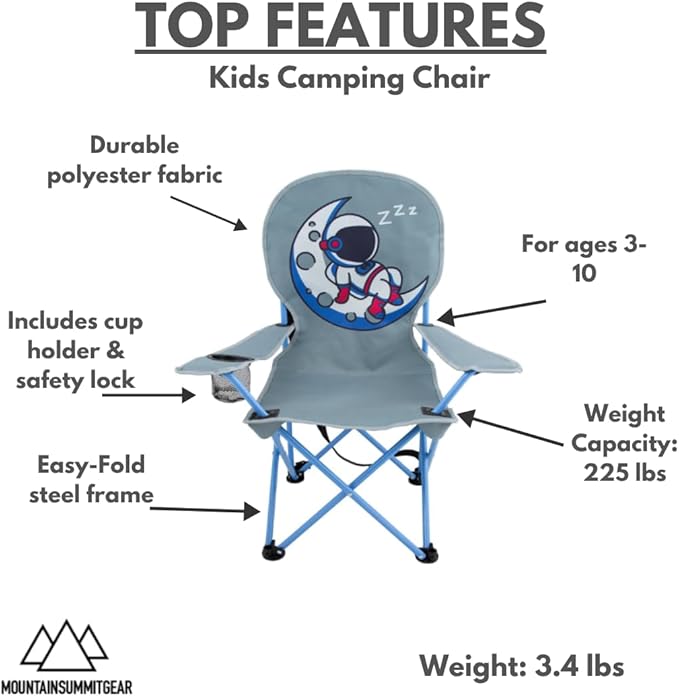 MOUNTAIN SUMMIT GEAR Kids Camping Chair - Foldable Camp Chair with Carrying Case for Outdoor Recreation Sports Camping and Fishing (by Caddis Sports) (2 Astronaut)