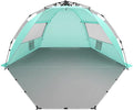Oileus X-Large 4 Person Beach Tent Sun Shelter - Portable Sun Shade Instant Tent for Beach with Carrying Bag Stakes 6 Sand Pockets Anti UV for Fishing Hiking Camping Waterproof Light Green